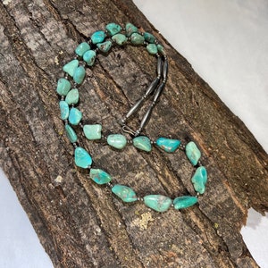 Vintage Polished Turquoise and Silver Beaded Necklace - 27 Inches