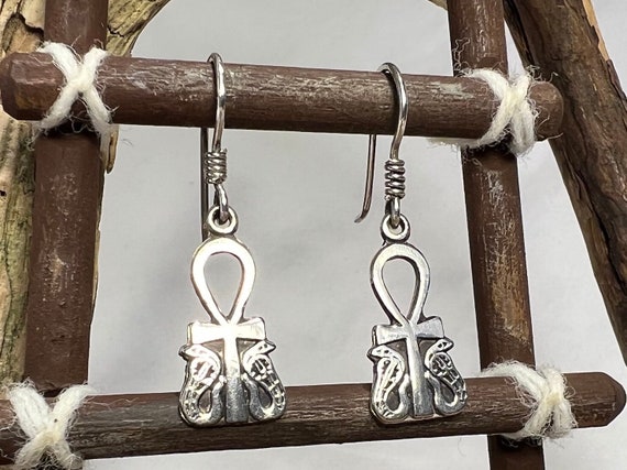 Ankh with Cobras Design Egyptian Silver Earrings … - image 3