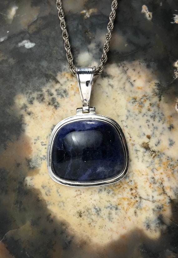 Polished Sodalite Sterling Silver Pendant with Hin