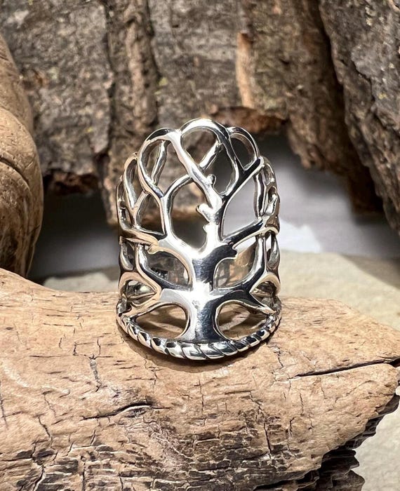 Openwork Tree Design Sterling Silver Ring - Size 6 - image 2