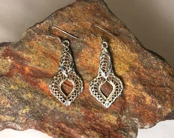 Cut Metal and Twisted Wire Sterling Silver Earrings - Thailand