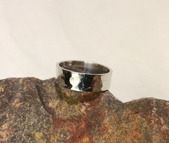 Hammered Finish Solid Sterling Silver Ring Band -… - image 2