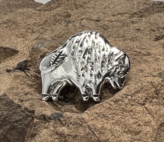 Solid Cast Sterling Silver Bison Brooch - image 5