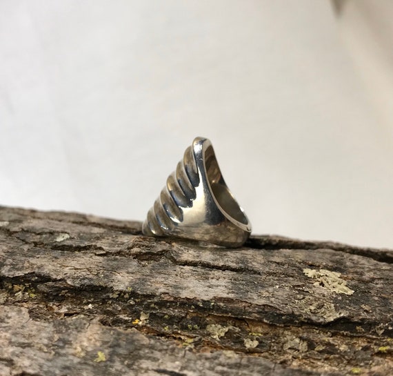 Ridge Patterned Heavy Solid Sterling Silver Ring … - image 6