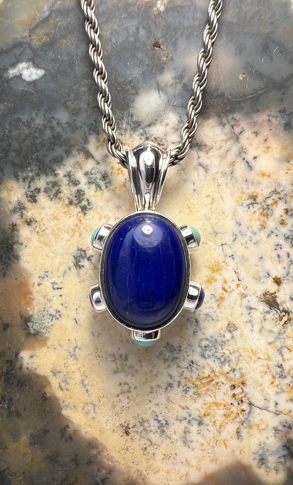 Multi-Stone Polished Lapis and Turquoise Sterling 