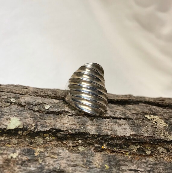 Ridge Patterned Heavy Solid Sterling Silver Ring … - image 3