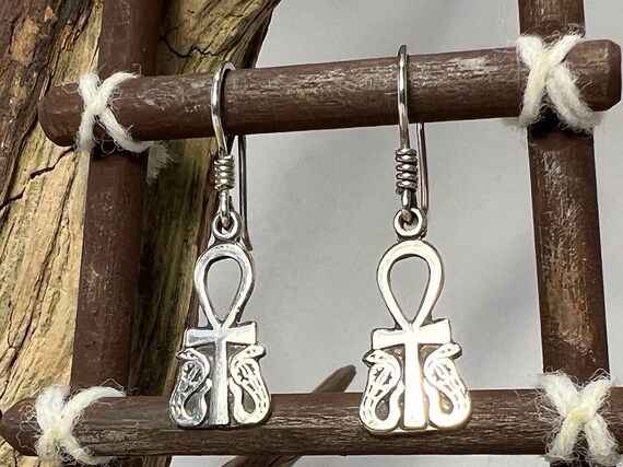 Ankh with Cobras Design Egyptian Silver Earrings … - image 5