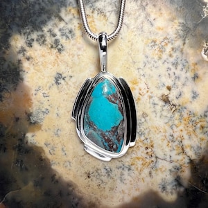Pilot Mountain Turquoise Hand Fabricated Sterling Silver Pendant - T. Hunkins