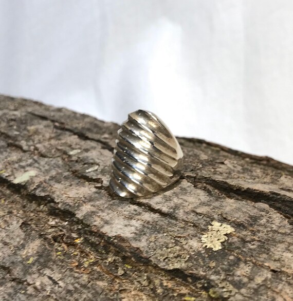 Ridge Patterned Heavy Solid Sterling Silver Ring … - image 5