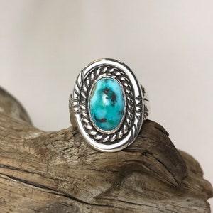 Vintage Navajo Polished Turquoise Heavy Sterling Silver Ring - Size 11 3/4
