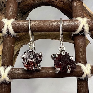 Rough Red Garnet Crystal Sterling Silver Earrings - Starborn Creations