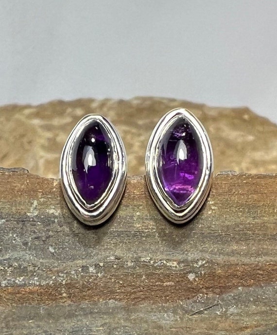 Marquise Polished Amethyst Sterling Silver Post Ea