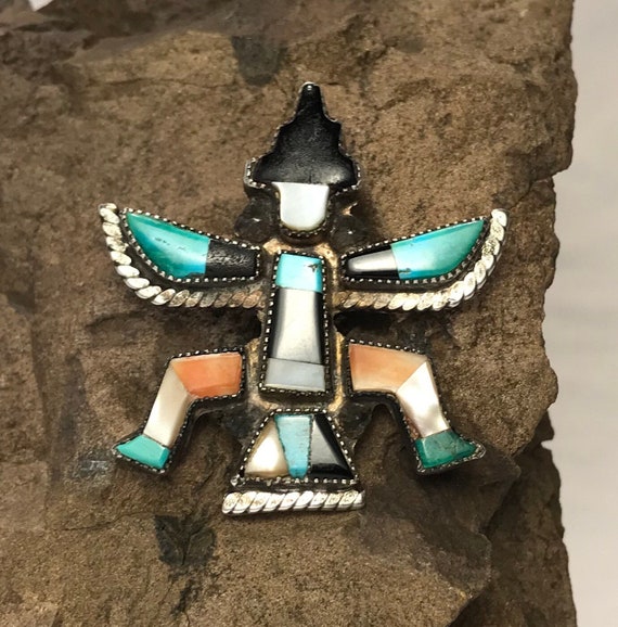 Vintage Zuni Knifewing Inlay of Turquoise Jet and… - image 10