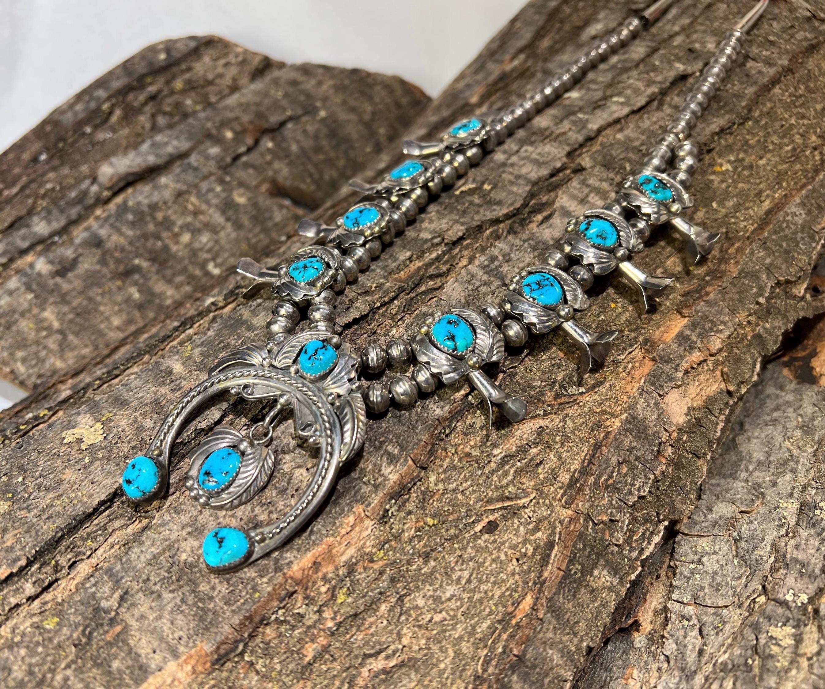 Vintage Navajo Kingman Mine Turquoise Sterling Silver Squash