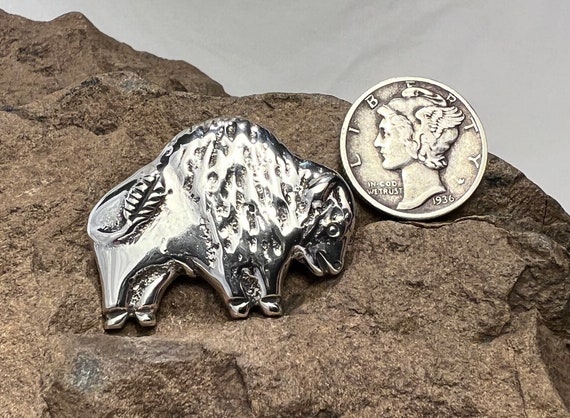 Solid Cast Sterling Silver Bison Brooch - image 8