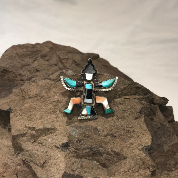 Vintage Zuni Knifewing Inlay of Turquoise Jet and… - image 2
