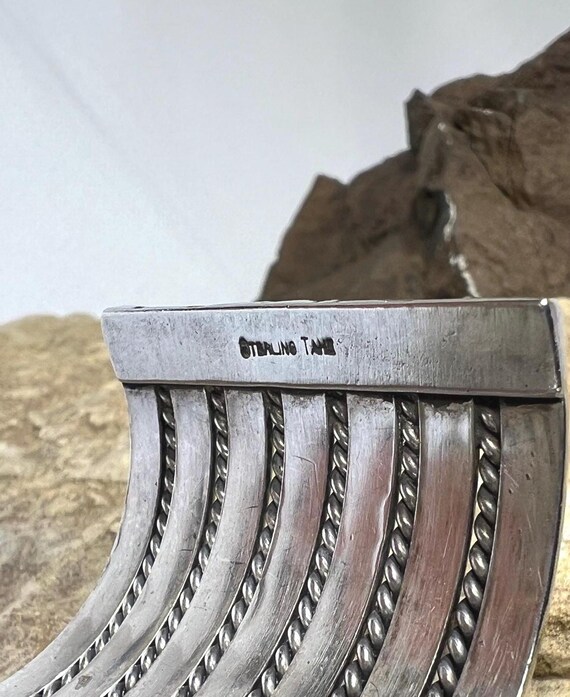 Solid Sterling Silver Wide Navajo Cuff Bracelet -… - image 9