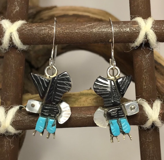 Zuni Turquoise Jet and Mother of Pearl Sterling S… - image 3