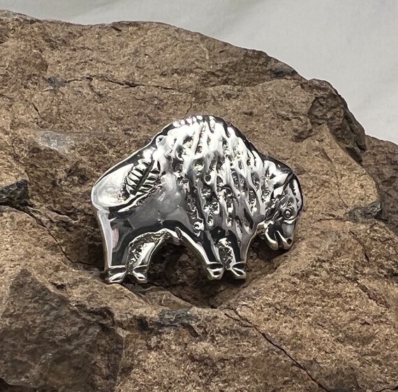 Solid Cast Sterling Silver Bison Brooch - image 3