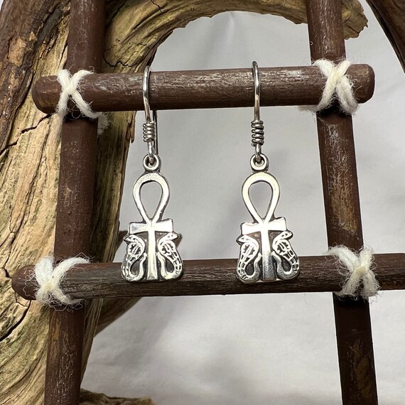 Ankh with Cobras Design Egyptian Silver Earrings … - image 10
