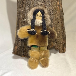 Handmade Inuit Female Figure Doll with Fur and Leather - Rose Mary Mosquito