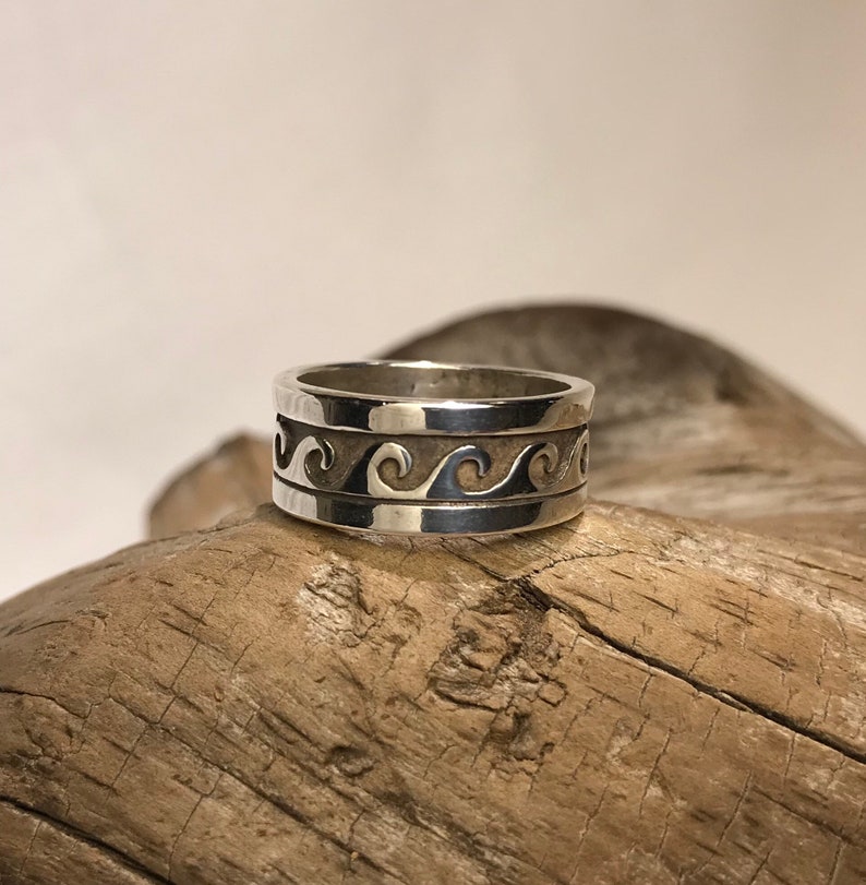 Size 6 14 Native American Style Tribal Wave Design Sterling Silver Ring Band