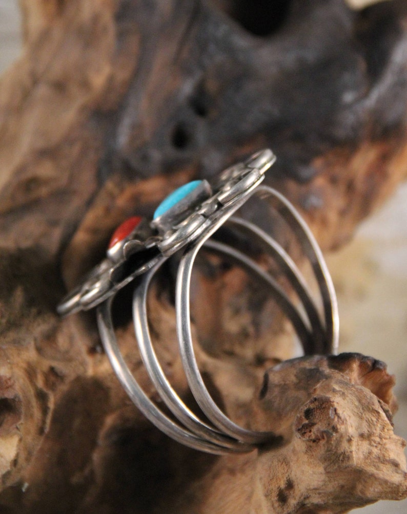 Vintage Navajo Red Coral & Turquoise Sterling Silver Cuff - Etsy