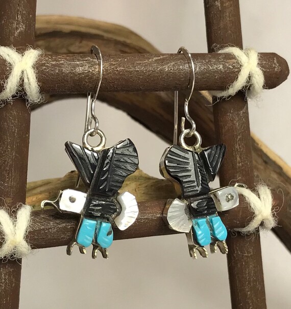 Zuni Turquoise Jet and Mother of Pearl Sterling S… - image 4