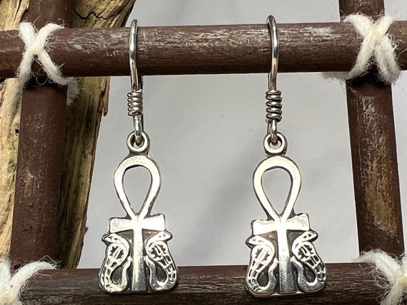 Ankh with Cobras Design Egyptian Silver Earrings … - image 9