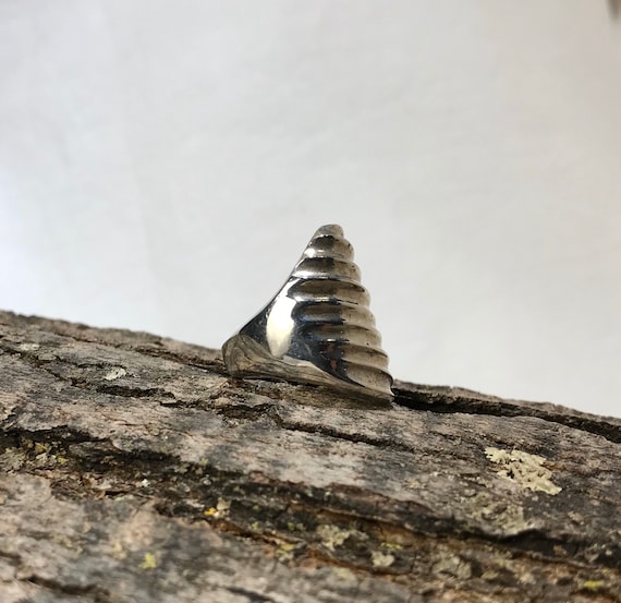 Ridge Patterned Heavy Solid Sterling Silver Ring … - image 4