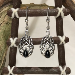 Black Onyx Celtic Knot Design Sterling Silver Earrings