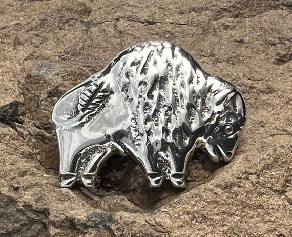 Solid Cast Sterling Silver Bison Brooch - image 10