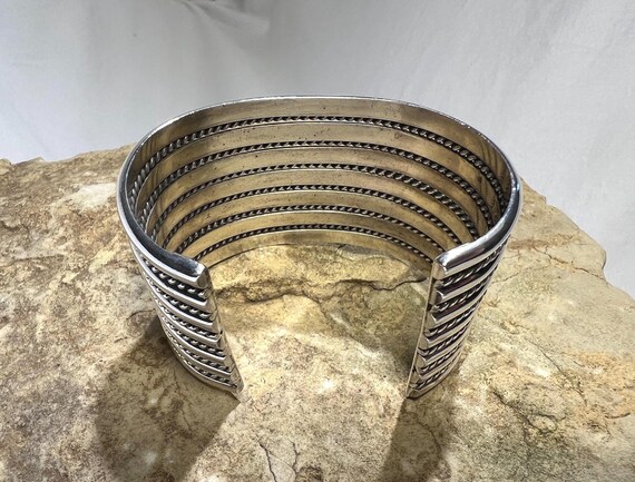 Solid Sterling Silver Wide Navajo Cuff Bracelet -… - image 7