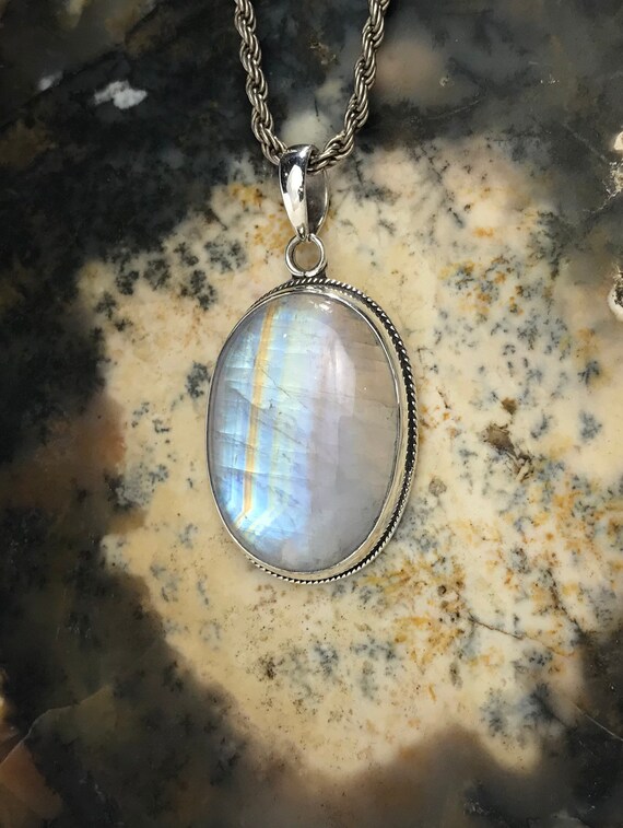 Polished Oval Rainbow Moonstone Sterling Silver P… - image 5
