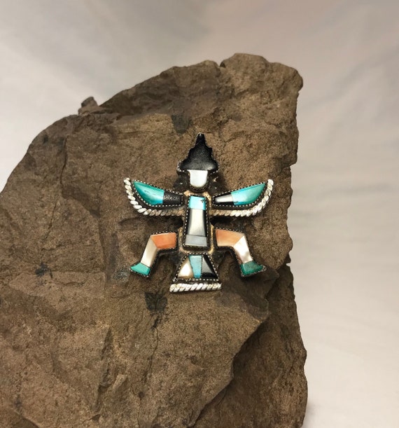Vintage Zuni Knifewing Inlay of Turquoise Jet and… - image 9