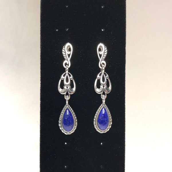 Southwest Design Lapis Lazuli Drop Style Sterling Silver Post Earrings - Carolyn Pollack