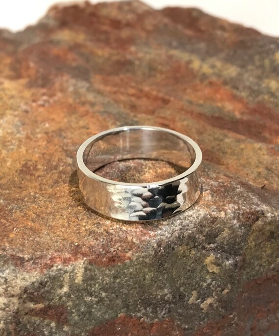Hammered Finish Solid Sterling Silver Ring Band -… - image 4