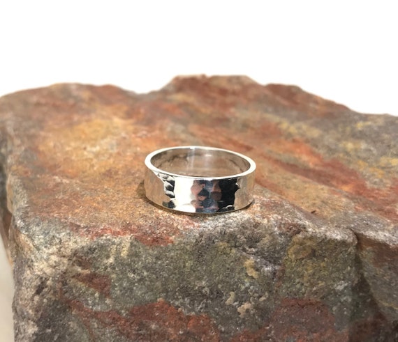 Hammered Finish Solid Sterling Silver Ring Band -… - image 5