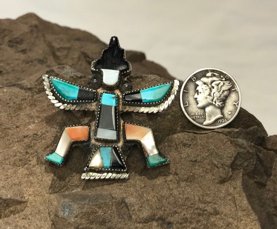 Vintage Zuni Knifewing Inlay of Turquoise Jet and… - image 8