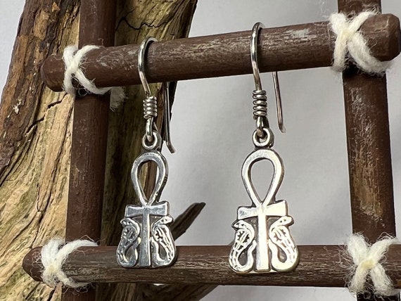 Ankh with Cobras Design Egyptian Silver Earrings … - image 6