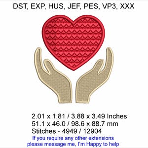 Heart within Hands - 2 sizes 2.01 x 1.81 / 3.88 x 3.49 Inches - Machine Embroidery Design which is an instant download