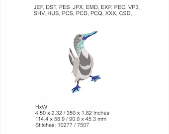 Bobby the Blue Footed Booby Retro  sizes  - 4.50 x 2.32 / 350 x 1.82 Inches -Machine Embroidery Hoop Design - Digital Download