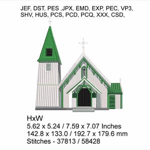 Church - Akaroa Neuseeland - 2 Größen 14 x 14 cm / 7.59 x 7.07 inch - Stickdatei für Ihre Stickmaschine