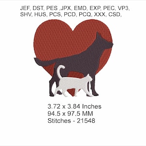 German Shepherd and Cat with heart my family Embroidery Machine Hoop Design - Instant Download