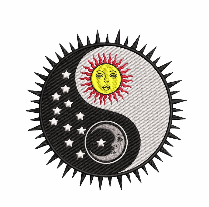 Yin Yang Sun & Moon sizes 3.85 x 3.85 / 5.31 x 5.31 /7.29 x 7.29 Inches Machine Embroidery design-  Instant Download files