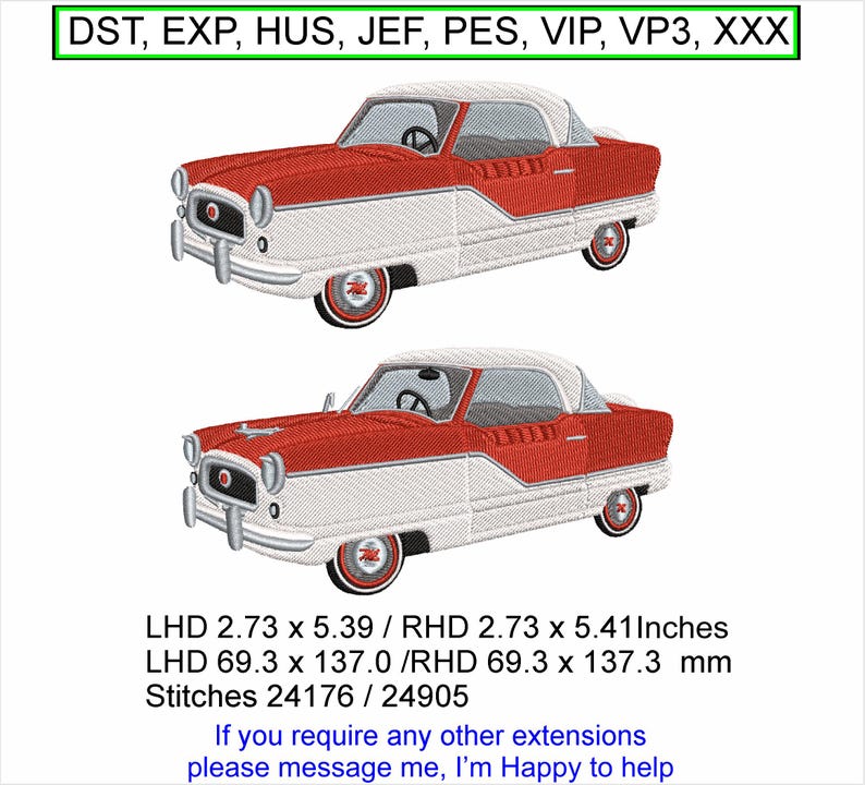 Nash Metropolitan Car links und rechts Maschinenstickerei Hoop Design Digital Download Bild 2