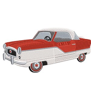 Nash Metropolitan Car 2 Styles - Left & Right hand drive  USA 3.73 x 5.39 / NZ 2.73 x 2.41 Inches Machine Embroidery design