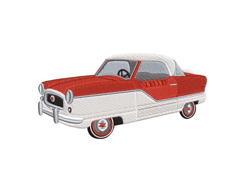 Nash Metropolitan Car 2 Styles - Left & Right hand drive  USA 3.73 x 5.39 / NZ 2.73 x 2.41 Inches Machine Embroidery design