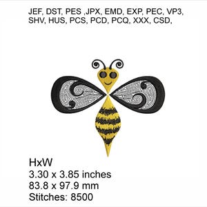 Bessie the Bee - Size 3.30 x 3.85 Inches - Machine Embroidery Hoop Design - Digital Download