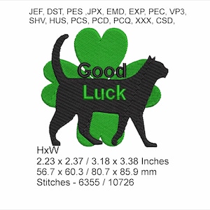 Good Luck Cat - 2 sizes 2.23 x 2.37 / 3.18 x 3.38 Inches - Machine Embroidery Hoop Design - Digital Download